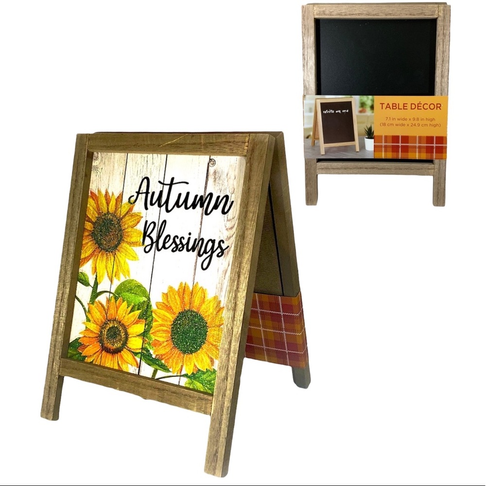 Autumn Blessings Table Decor Fall Flowers Easel Write On Blackboard 2 Sided - Picture 7 of 10